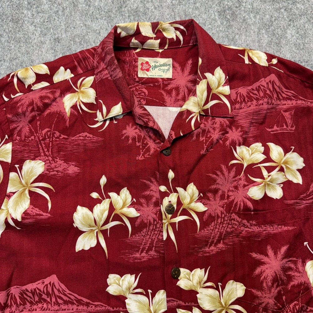 Hilo Hattie The Original Hawaiian Shirt Mens Large Red Floral Print Short Sleeve - Picture 2 of 8